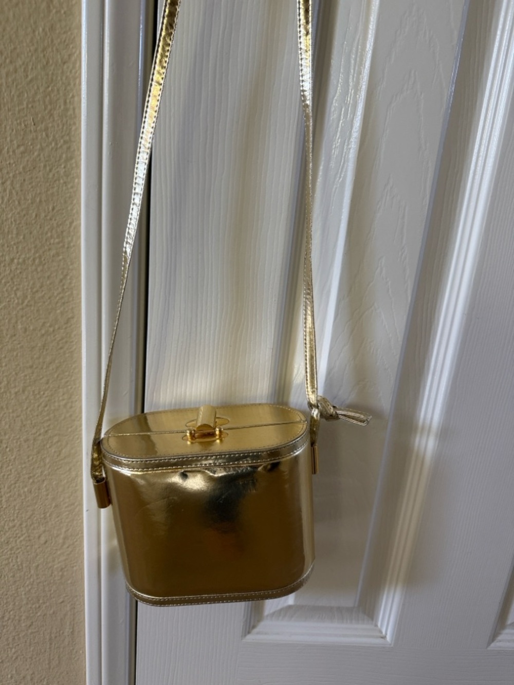 Vintage Gold Metallic Crossbody Bag - Sleek Box Purse canteen bag gold foil